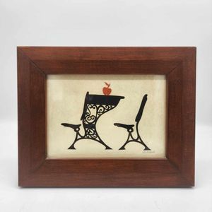 Scherenschnitte Antique School Desk Framed Folk Art by Sharon Schaich Lititz PA